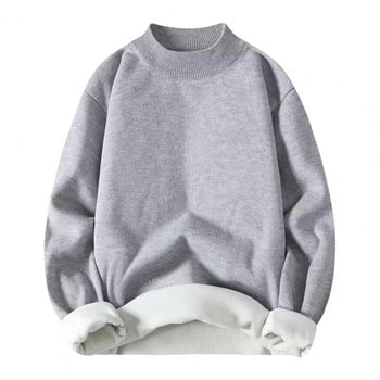Мъжки зимен пуловер с висока яка, едноцветен полар, мек дълги ръкави, топли пуловер, голям размер, пролетен пуловер, мъжко облекло