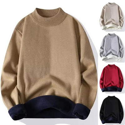 Men Winter Sweater Half Turtleneck Solid Color Fleece Soft Long Sleeves Keep Warm Pullover Plus Size Spring Sweater Men Garment