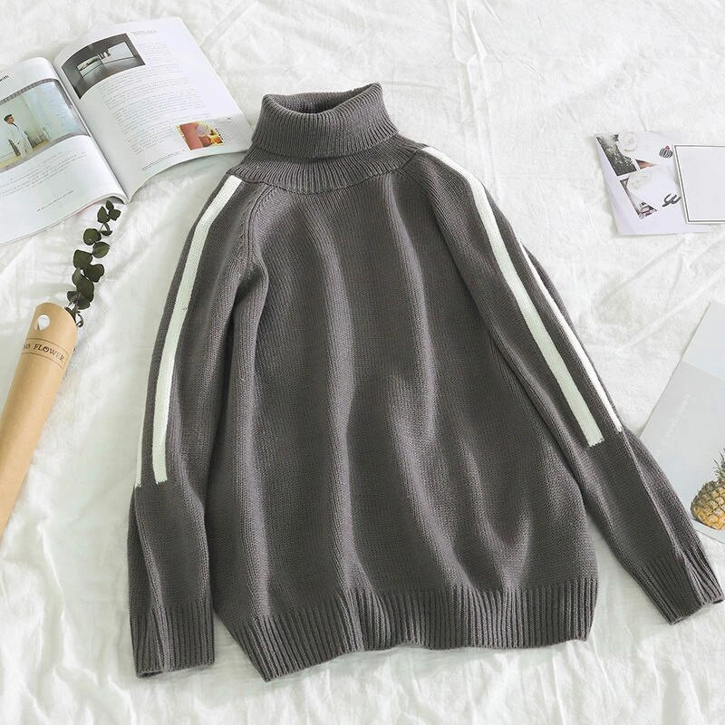 Pánske oblečenie Pruhované pulóvre Biele pletené svetre pre mužov Rolák s vysokým golierom Stará bavlna Výstrih Hrubé zimné elegantné nové