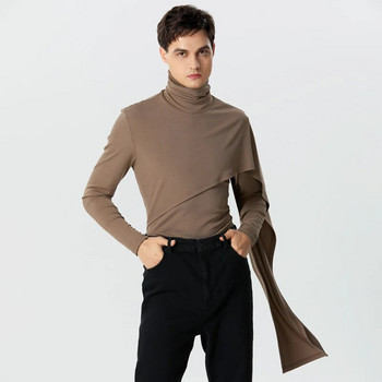 INCERUN Ανδρικά ακανόνιστα πουλόβερ μονόχρωμα ζιβάγκο μακρυμάνικα πλεκτά casual πουλόβερ Streetwear φθινόπωρο 2023 Ανδρικά ρούχα