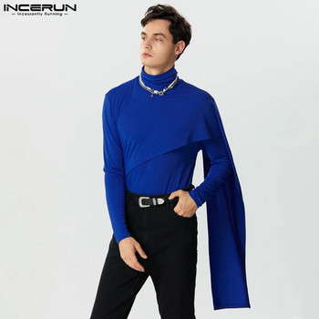 INCERUN Ανδρικά ακανόνιστα πουλόβερ μονόχρωμα ζιβάγκο μακρυμάνικα πλεκτά casual πουλόβερ Streetwear φθινόπωρο 2023 Ανδρικά ρούχα