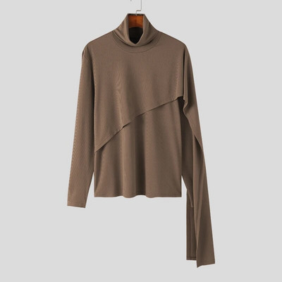 INCERUN Muški nepravilni puloveri Jednobojna dolčevita s dugim rukavima Pleteni ležerni džemperi Ulična odjeća Jesen 2023. Muška odjeća