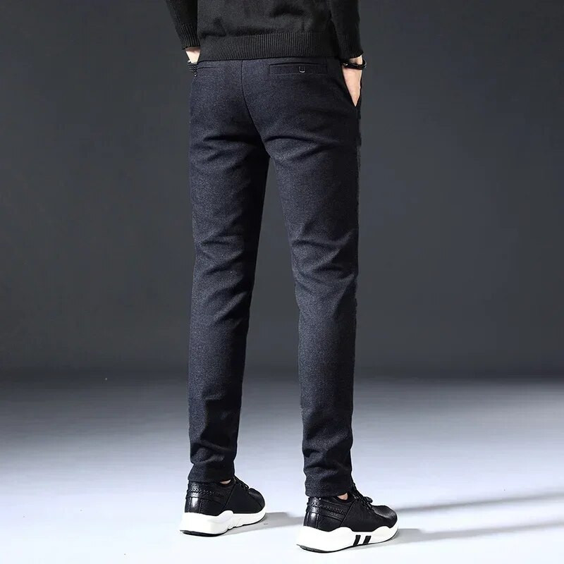 Φθινοπωρινό, χειμερινό βουρτσισμένο ύφασμα, καθημερινό παντελόνι ανδρικό χοντρό Επαγγελματικό κορδόνι ελαστικό στη μέση Λεπτό μαύρο παντελόνι Ανδρικό συν μέγεθος 38
