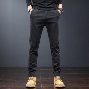 2023 Нови есенно-зимни класически работни еластични панталони Мъжки памучни бизнес прилепнали сиви черни корейски дебели ежедневни карго панталони Мъжки