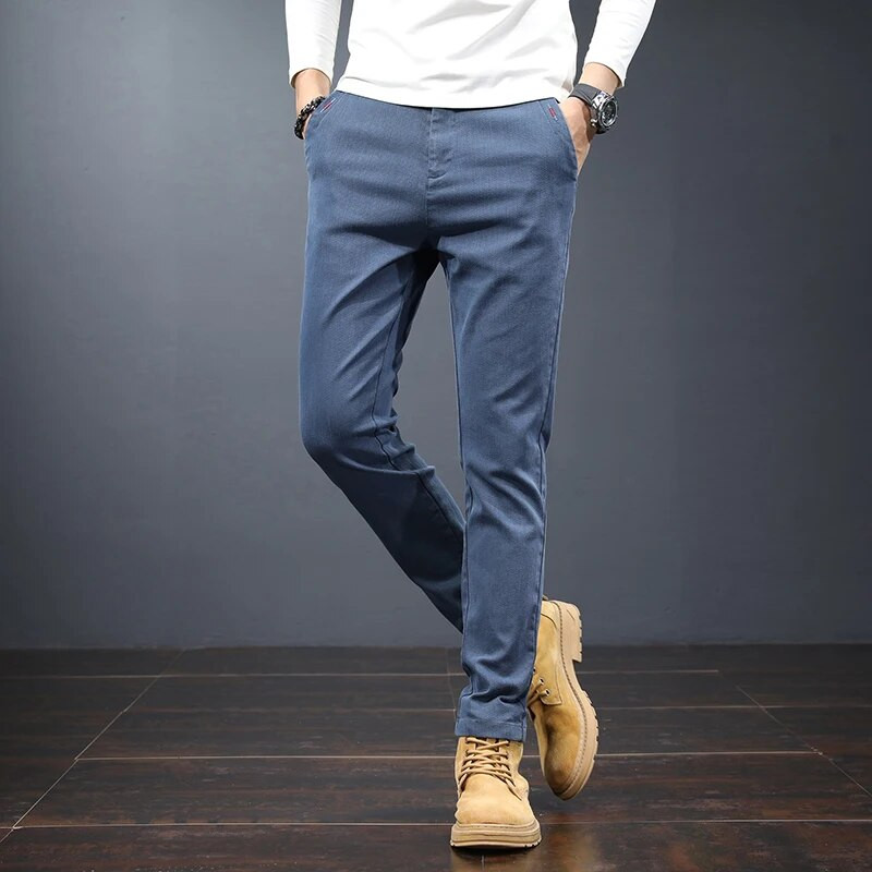2023 m. naujos rudens žiemos klasikinės darbo tamprios kelnės vyriškos medvilnės verslo plonos pilkos spalvos juodos korėjos storos laisvalaikio kelnės, vyriškos