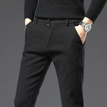 Есен Зима Нови дебели ежедневни панталони Мъжки бизнес модни тънки еластични черни сини сиви маркови дрехи Полирани панталони Мъжки 28-38