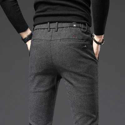 Sügis-talv Uued paksud vabaaja püksid Meeste ärimood Slim Stretch Must Sinine Hall Brändi Riided Harjatud Püksid Meestele 28-38