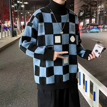 Пуловер с висока яка Мъжки плетива в корейски стил Модни свободни универсални тийнейджъри Семпло Ropa De Invierno Студентски зимни дрехи