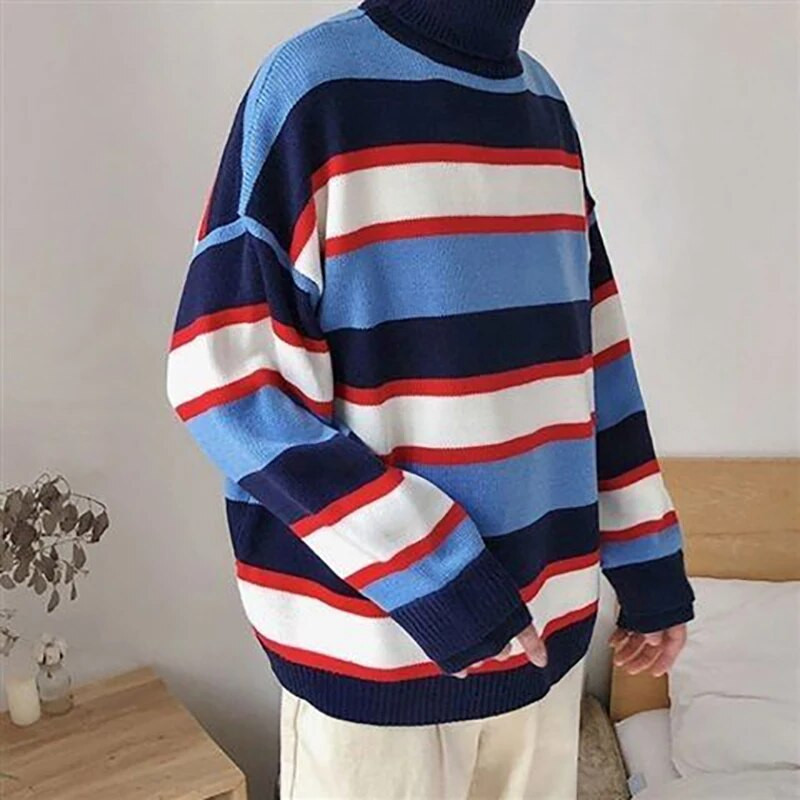 Παντός αγώνα Χειμερινό ζιβάγκο ανδρικό πουλόβερ Κορεάτικη μόδα Παχύ εφήβους ριγέ στάμπα Harajuku Πουλόβερ χιπ χοπ πανκ