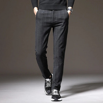 Пролет Есен Панталони с еластични райета Мъжки памучни панталони с ластик на талията Класически тънък дебел бизнес офис корейски черен сив ежедневен панталон