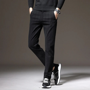 Ανοιξιάτικο φθινόπωρο Stretch ριγέ παντελόνι Ανδρικό ελαστικό βαμβακερό στη μέση Κλασικό λεπτό χοντρό επαγγελματικό γραφείο Κορέα μαύρο γκρι casual παντελόνι