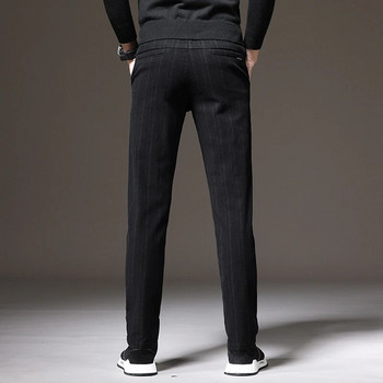 Пролет Есен Панталони с еластични райета Мъжки памучни панталони с ластик на талията Класически тънък дебел бизнес офис корейски черен сив ежедневен панталон