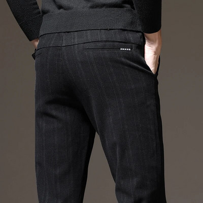 Ανοιξιάτικο φθινόπωρο Stretch ριγέ παντελόνι Ανδρικό ελαστικό βαμβακερό στη μέση Κλασικό λεπτό χοντρό επαγγελματικό γραφείο Κορέα μαύρο γκρι casual παντελόνι