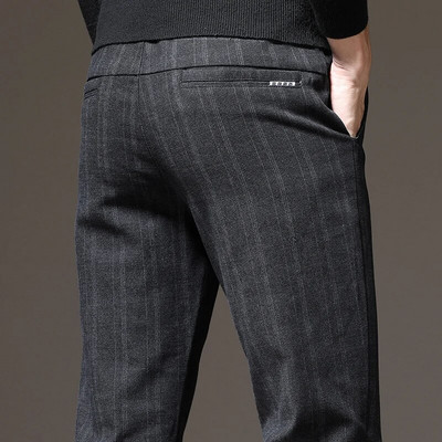 Ανοιξιάτικο φθινόπωρο Stretch ριγέ παντελόνι Ανδρικό ελαστικό βαμβακερό στη μέση Κλασικό λεπτό χοντρό επαγγελματικό γραφείο Κορέα μαύρο γκρι casual παντελόνι