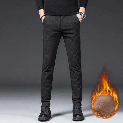 Ανδρικό ζεστό καθημερινό παντελόνι χειμερινού νέου 2022 Business Fashion Slim Fit Stretch Παχύ γκρι μαύρο παντελόνι από βαμβακερό φλις ανδρικό