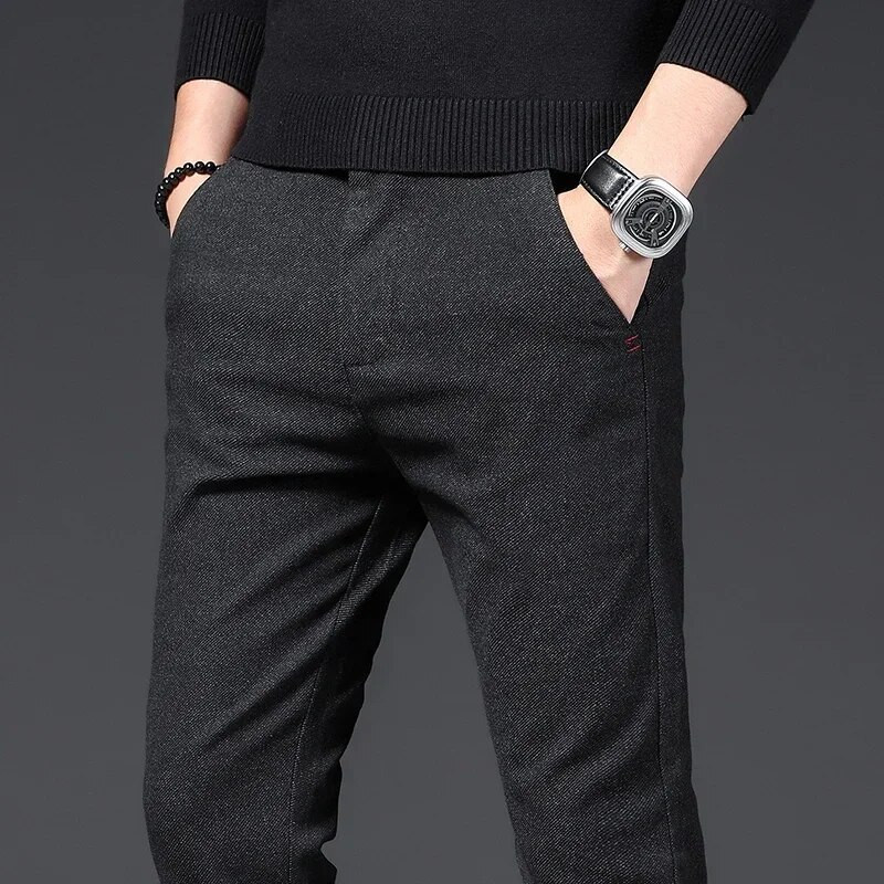 Ανδρικό ζεστό καθημερινό παντελόνι χειμερινού νέου 2022 Business Fashion Slim Fit Stretch Παχύ γκρι μαύρο παντελόνι από βαμβακερό φλις ανδρικό