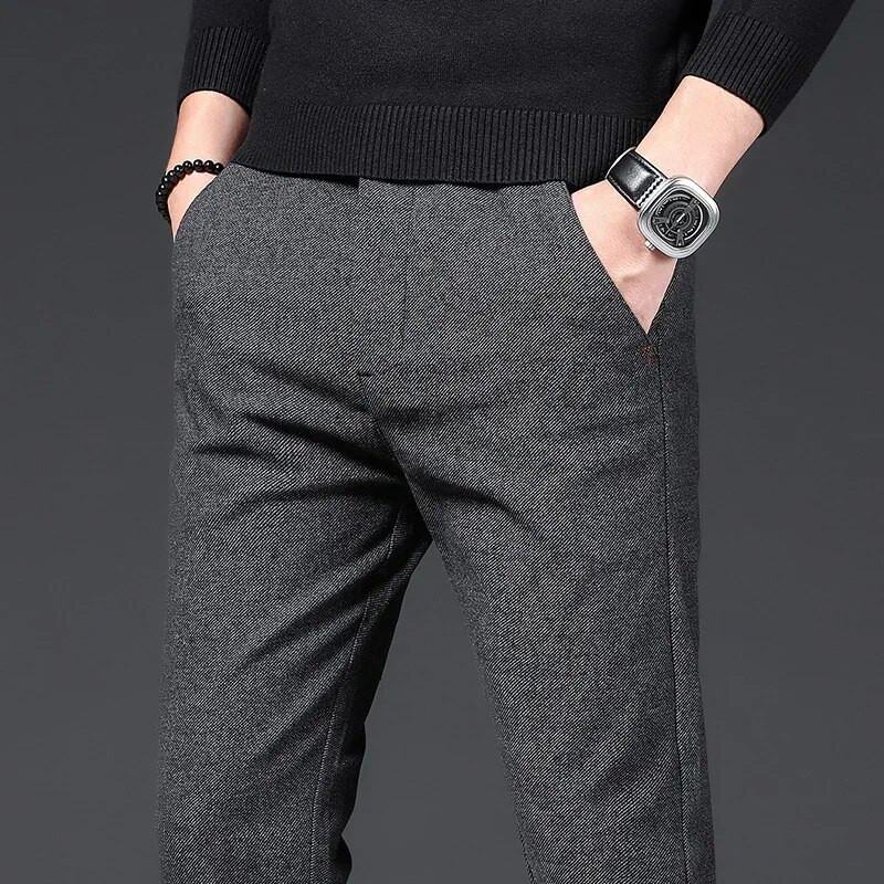 Ανδρικό ζεστό καθημερινό παντελόνι χειμερινού νέου 2022 Business Fashion Slim Fit Stretch Παχύ γκρι μαύρο παντελόνι από βαμβακερό φλις ανδρικό