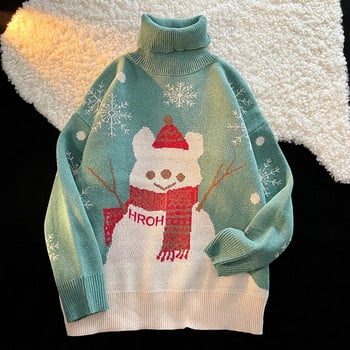 Пуловери Мъжки Зимен Пуловер Дизайн Коледа Унисекс Двойка Свободно Плетиво Печат Kawaii Harajuku Универсални Chandails