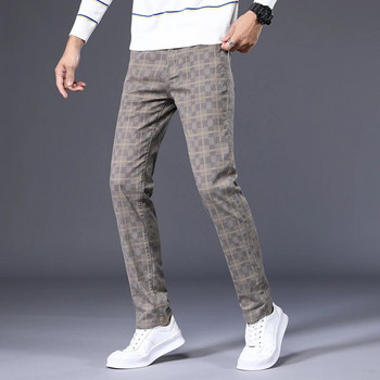 Висококачествени пролетни есенни мъжки карирани ежедневни панталони 98% памук, еластичен, класически прилепнали панталони, мъжки голям размер 40 42 6 десен