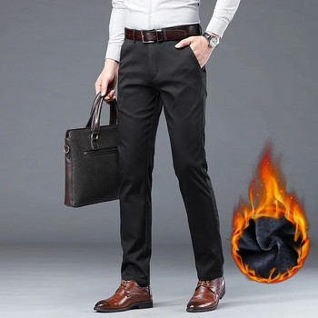KUBRO Зимни мъжки топли панталони Големи размери Класически стил Бизнес модни обикновени дебели ежедневни панталони Мъжка марка Каки Нави Черен