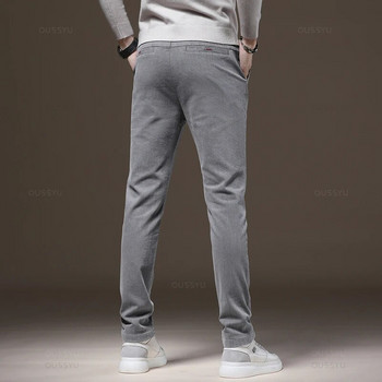 MINGYU Чисто нови класически работни еластични карго панталони Мъжки памучни тънки сиви зелени Корейски есенни зимни дебели ежедневни панталони Мъжки