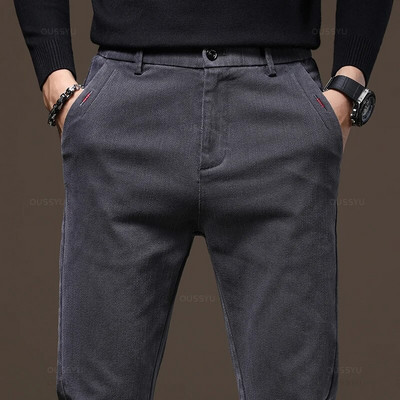 MINGYU Ολοκαίνουργιο Κλασικό Work Stretch Παντελόνι Cargo Ανδρικό Βαμβακερό Slim Fit Γκρι Πράσινο Κορέα Φθινοπωρινό Χειμώνα Χοντρό Casual Παντελόνι Ανδρικό