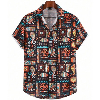 Хавайска мъжка риза с 3d щампа на цветя от кашу Ризи с къс ръкав Лятна мода Ежедневни топове Harajuku Свободни извънгабаритни мъжки дрехи