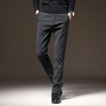 Висококачествени зимни ежедневни панталони от полар Мъжки памучни еластични топли кадифени модни бизнес черни сиви дебели панталони Плюс размер 38