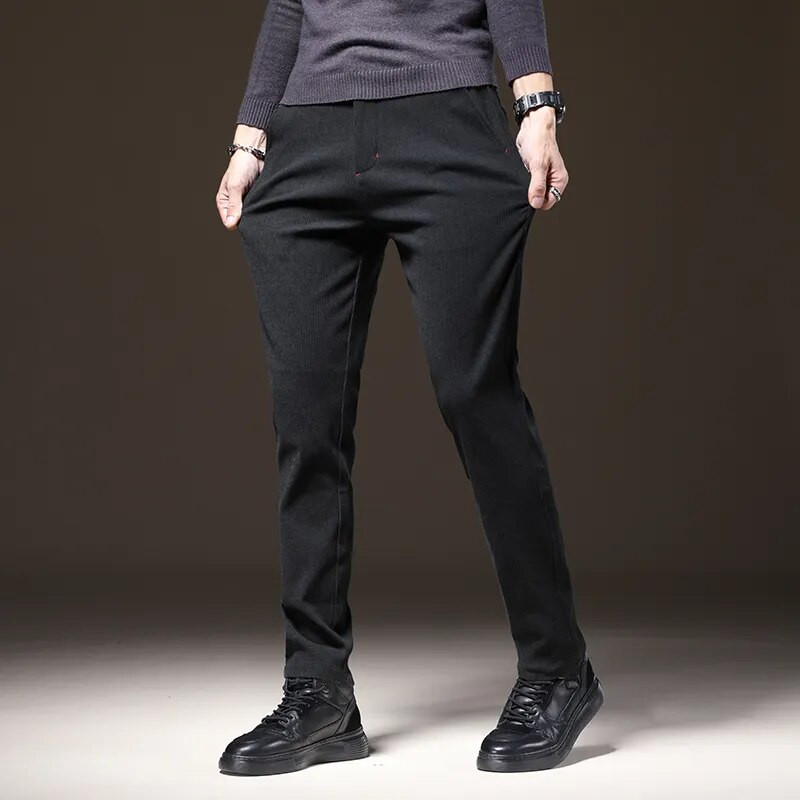 Υψηλής ποιότητας Winter Fleece Casual Παντελόνι Ανδρικό Βαμβακερό Stretch Ζεστό Βελούδινο Επαγγελματικό Μαύρο Γκρι Χοντρό Παντελόνι Plus Size 38