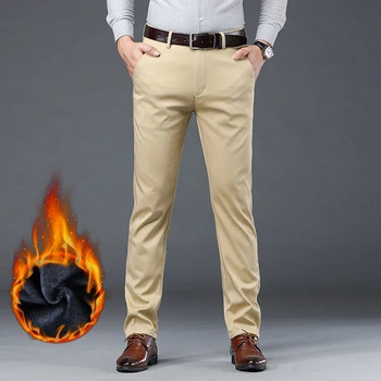 Ανδρικό χειμερινό φλις χνούδι μάρκας KUBRO Παχύ ζεστό ζεστό καθημερινό παντελόνι ανδρικό ίσιο επαγγελματικό ίσιο ελαστικό παχύ βαμβακερό γκρι παντελόνι αρσενικό
