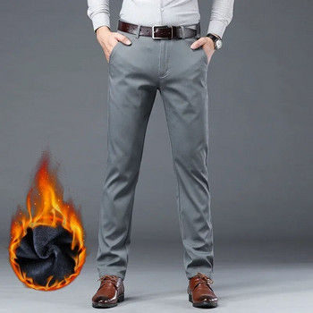 Марка KUBRO Мъжки зимни топли ежедневни панталони Мъжки бизнес прави еластични дебели памучни сиви панталони Мъжки