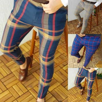 Мъжки ежедневни карирани панталони с щампа за парти, панталони, еластични панталони с джобове, горещи разпродажби, мъжки корейски ежедневни карирани панталони в различни цветове