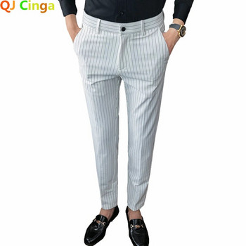 Бели панталони с вертикални райета Мъжки сини черни панталони Модни тънки мъжки панталони Бизнес панталони Hombre Есенни нови панталони