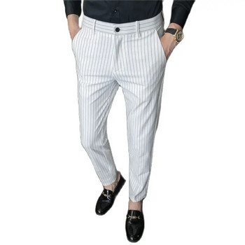 Λευκό κάθετες ρίγες κοστούμι Παντελόνι Ανδρικό Μπλε Μαύρο Παντελόνι Fashion Slim Ανδρικό Παντελόνι Business Pantalones Hombre Φθινοπωρινά Νέα παντελόνια