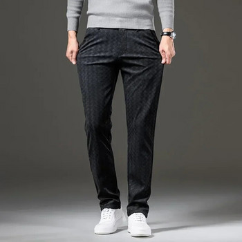 Есенни мъжки кадифени ежедневни панталони Модни карирани бизнес прави тънки панталони кафе сребристо сиви мъжки маркови дрехи