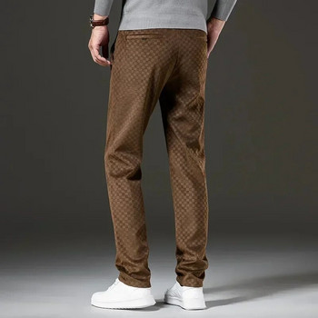 Есенни мъжки кадифени ежедневни панталони Модни карирани бизнес прави тънки панталони кафе сребристо сиви мъжки маркови дрехи