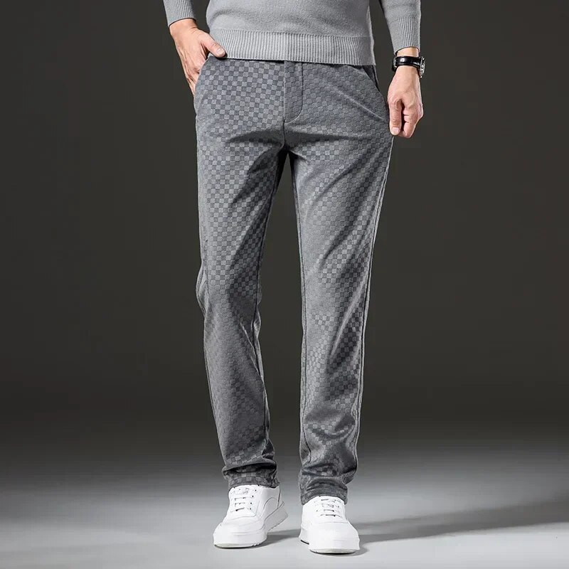 Rudens vyriškos velvetinės laisvalaikio kelnės Madingos pledas Verslo tiesios plonos kelnės Kavos sidabrinės pilkos spalvos vyriški prekės ženklo drabužiai