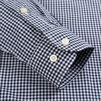 Мъжка стандартна кройка с дълги ръкави, ежедневна карирана риза с една кръпка, джоб и яка с копчета, удобна риза от 100% памук