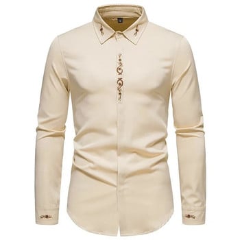 Φθινοπωρινά νέα ανδρικά πουκάμισα ζεστό χρυσό κεντημένο πολύχρωμο τύπωμα casual trend Άνετα μπλουζάκια