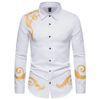 Φθινοπωρινά νέα ανδρικά πουκάμισα ζεστό χρυσό κεντημένο πολύχρωμο τύπωμα casual trend Άνετα μπλουζάκια