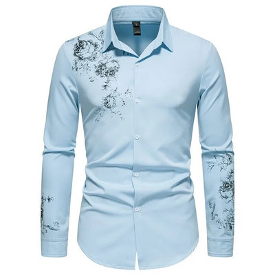 Rudens nauji vyriški marškiniai karštu auksu siuvinėti įvairiaspalve spauda laisvalaikio tendencija, patogūs viršutiniai drabužiai