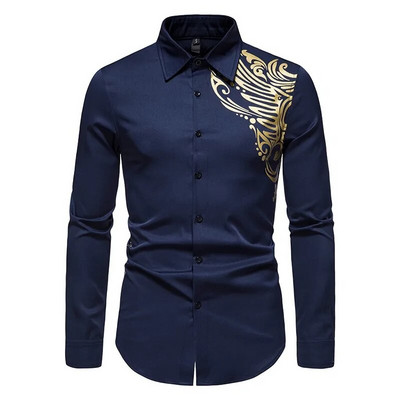 Rudens nauji vyriški marškiniai karštu auksu siuvinėti įvairiaspalve spauda laisvalaikio tendencija, patogūs viršutiniai drabužiai