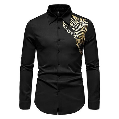 Rudens nauji vyriški marškiniai karštu auksu siuvinėti įvairiaspalve spauda laisvalaikio tendencija, patogūs viršutiniai drabužiai