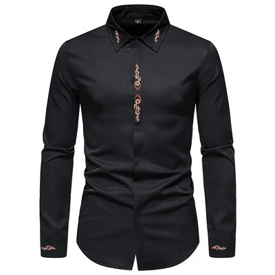 Rudens nauji vyriški marškiniai karštu auksu siuvinėti įvairiaspalve spauda laisvalaikio tendencija, patogūs viršutiniai drabužiai