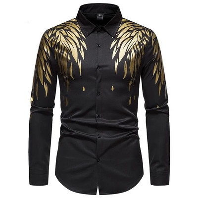 Rudens nauji vyriški marškiniai karštu auksu siuvinėti įvairiaspalve spauda laisvalaikio tendencija, patogūs viršutiniai drabužiai