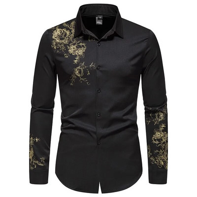 Rudens nauji vyriški marškiniai karštu auksu siuvinėti įvairiaspalve spauda laisvalaikio tendencija, patogūs viršutiniai drabužiai