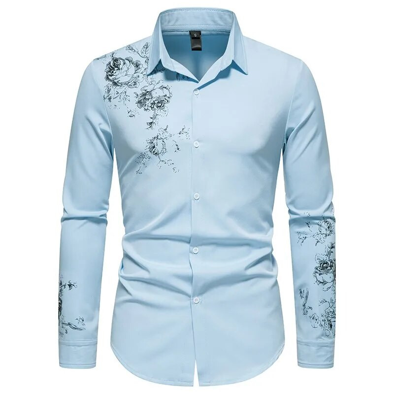 Rudens nauji vyriški marškiniai karštu auksu siuvinėti įvairiaspalve spauda laisvalaikio tendencija, patogūs viršutiniai drabužiai