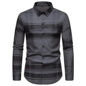 2023Νέο ανδρικό λεπτό επαγγελματικό μακρυμάνικο πουκάμισο με ριγέ και καρό πέτο για άνδρες