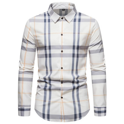 2023Νέο ανδρικό λεπτό επαγγελματικό μακρυμάνικο πουκάμισο με ριγέ και καρό πέτο για άνδρες