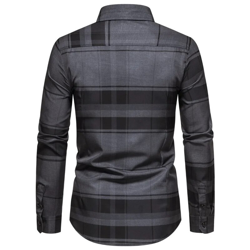2023Νέο ανδρικό λεπτό επαγγελματικό μακρυμάνικο πουκάμισο με ριγέ και καρό πέτο για άνδρες